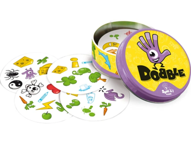 Dobble is een kaartspel met ronde kaarten en symbolen, een snel familiespel waarbij snelheid, observatievermogen en het matchen van identieke symbolen centraal staan.
