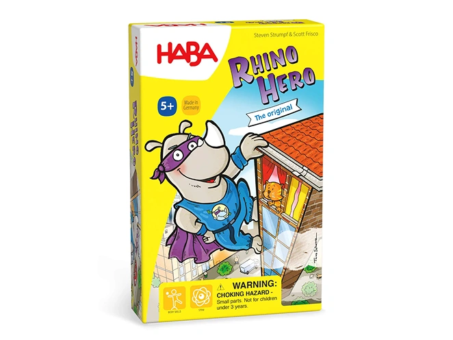 Rhino Hero is een kaartspel van HABA met een stapelmechanisme dat behendigheid en strategie combineert in een leuk, gezinsvriendelijk spel.